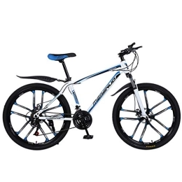 ZKHD Bike ZKHD 26 Inch 27 Speed 10 Spokes High Carbon Steel One-Wheel Mountain Double Disc Brake Shock Absorption Variable Speed Cross Country Bike, white blue, 26 inches