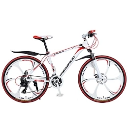 ZKHD  ZKHD 26-Inch Aluminum Alloy 27-Speed 6-Spoke One-Wheel Mountain Dual-Disc Brake Shock Absorption Variable Speed Cross-Country Bike, White red, 26 inches