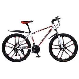 ZKHD Mountain Bike ZKHD 26 Inch High Carbon Steel 10 Spokes One Wheel Mountain Double Disc Brake Shock Absorption Variable Speed Cross Country Bike, White red, 26 inches