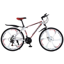 ZKHD Mountain Bike ZKHD 26 Inch High Carbon Steel 6 Spokes One Wheel Mountain Double Disc Brake Shock Absorption Variable Speed Cross Country Bike, White red, 26 inches