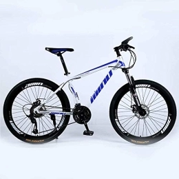 ZXM Mountain Bike ZXM Country Mountain Bike 24 / 26 Inch with Double Disc Brake, Adult MTB, Hardtail Mountain Bike with Adjustable Seat, Thickened Carbon Steel Frame, White Blue Spoke Wheel