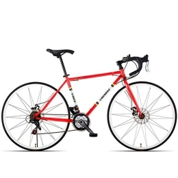 WJSW Road Bike 21 Speed Road Bicycle, High-carbon Steel Frame Men's Road Bike, 700C Wheels City Commuter Bicycle with Dual Disc Brake, Red, Bent Handle