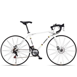 WJSW Bike 21 Speed Road Bicycle, High-carbon Steel Frame Men's Road Bike, 700C Wheels City Commuter Bicycle with Dual Disc Brake, White, Bent Handle