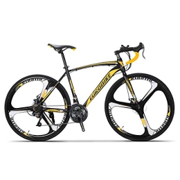 FXMJ Road Bike 26 Inch Road Bike, Carbon Steel Full Suspension Road Bike with 21 / 27 Speed Disc Brake, for Intermediate to Advanced Riders, 700c, Black Yellow, 21 Speed