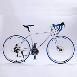BSWL Road Bike 700C Road Bike 21 / 27 / 30 Variable Speed Bicycle Bend Handle Double Disc Brake Aluminum Road Bicycle Male And Female Bike, White Blue, 21