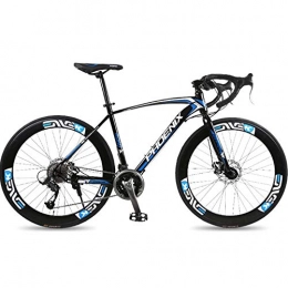 BNMKL Bike Adult Road Bike -700C Wheels, 21 / 24 / 27 Speed Bicycle, High-Carbon Steel Frame Road Bicycle, City Utility Bike with Dual Disc Brake for Men / Women, Black Blue, 21 Speed