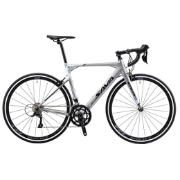 SAVADECK Road Bike Aluminium Road Bike, SAVADECK R8 700C Carbon Fork Road Bicycle Lightweight Aluminium Alloy Frame Road Bike with SORA R3000 18 Speed Derailleur System and Double V Brake for man and woman