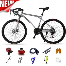 ATGTAOS Bike ATGTAOS Variable Speed Fixed Gear Bicycle, Road Bike, Solid tire, Mountain, Shock Absorbing Front Fork, 26 Inch 24 Speed, Dual Disc Brake, Student, Teenager, Female, Adult, Male, Silver