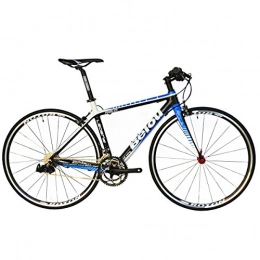 BEIOU Bike BEIOU 2016 Carbon Comfortable Bicycles 700C Road Bike LTWOO 2*10 Speed SRAM Brake Complete 18.3 lb Hybrid Bike Toray T800 Fiber CB0012B (white blue, 520mm)