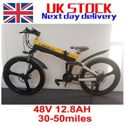 Generic Road Bike Black / Yellow 48V12.8AH 500W Electric Folding Bike 26 '' Ebike 27 Speed for adult