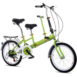 BTdahong 20'' Folding Tandem Bike Green Parenting Folding Bike High-Carbon Steel Double Seat 7 Speed Green