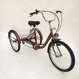 BTdahong Road Bike BTdahong Gold 24" Adult Tricycle 3 Wheel 6 Speed Bicycle Trike Cruise for Elders Shopping Basket + Lamp