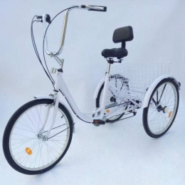 BTdahong Road Bike BTdahong White Adult Tricycle 24Inch 3 Wheel 6 Speed Cruiser Bike for Shopping with Basket