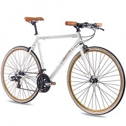 CHRISSON Bike Chrisson Vintage Road 3.0 urban road bike, bicycle 28 inch with 21g Shimano A070 in retro look, matte white