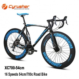 Cyrusher Road Bike Cyrusher XC700 Mens Road Bike 16 Speeds 54CM / 700C Sports Racing Road Bike Lightweight Aluminum Alloy Frame Double Mechanical Disc Brakes Bicycle(blue)