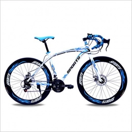 DGAGD Road Bike DGAGD 26-inch road bike with variable speed bend and double disc brakes, racing bike, 60 cutter wheels-White blue_21 speed