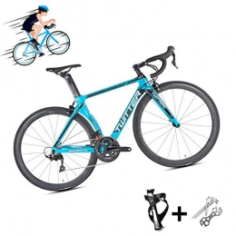 DUBAO Road Bike DUBAO Road bike R7000-22 speed large set of tire 700C ultralight road bike Tour of France, 18K carbon fiber material racing car with UV color reflective luminous signs+with hidden line design, Blue, XS