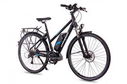 CHRISSON Bike Electric Bike 28Inch Trekking City Bike Women's Bicycle CHRISSON Electric Rounder Lady with 9g Deore & Shimano Steps Matte Black
