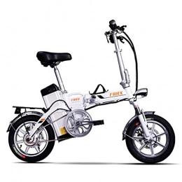 FJW Bike Electric Bike 48V 250W Unisex 14 inch Hybrid Scooter Electric with Disc Brakes and Suspension Fork (Removable Lithium Battery), White