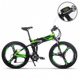 RICH BIT Bike Electric Folding Mountain Bike Mens Bicycle MTB RT860 12.8Ah Lithium-ion battery 7 Levels PAS speed LCD Display High Function Speedometer 50-60 Cycling Range Dual Susepension Black-Green (SP GREEN)