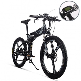 RICH BIT Road Bike Electric Folding Mountain Bike Mens Bicycle MTB RT860 7 Levels PAS Speed with High performance Speedometer 250W*36V*12Ah 26'' Inch Dual Suspension 21Speed SHIMANO Dearilleur LG Battery Cell Double Disc Brake Grey (Speedometer Plus)