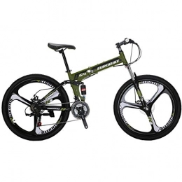 EUROBIKE Road Bike Eurobike G4 Mountain Bike 21 Speed Steel Frame 26 Inches Wheels Dual Suspension Folding Bike Army Green