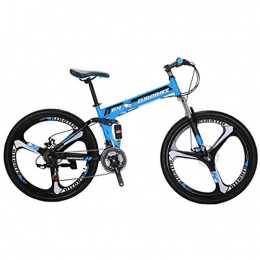 EUROBIKE Bike Eurobike G4 Mountain Bike 21 Speed Steel Frame 26 Inches Wheels Dual Suspension Folding Bike Blue