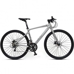 FANG Road Bike FANG Adult Road Bike, 16 Speed Student Racing Bicycle, Lightweight Aluminium Road Bike With Hydraulic Disc Brake, 700 * 32C Tires, Silver, Straight Handle