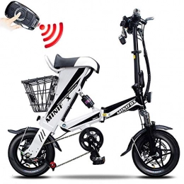 FJW Bike FJW Unisex Suspension Folding Electric Bike - 12" Portable High-carbon Steel Lithium-Ion Battery and Silent Motor Bike, Double Disc Brake for Commuter City, White, 50KM