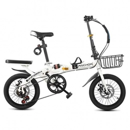 Folding Bikes Bike Folding Bikes Bicycle Folding Bicycle Unisex 20 Inch Shifting Disc Brakes Sports Portable Bicycle (Color : White, Size : 133 * 75 * 90cm)