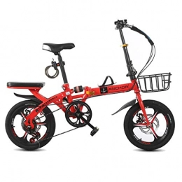 Folding Bikes Bike Folding Bikes Folding Bicycle 16 Inch Adult Children's Variable Speed Disc Brakes For Men And Women Shock Absorber Bicycle (Color : Red, Size : 133 * 75 * 90cm)
