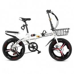Folding Bikes Bike Folding Bikes Folding Bicycle 16 Inch Adult Shifting Disc Brakes For Men And Women Shock Absorber Aluminum Bicycle (Color : White, Size : 133 * 75 * 90cm)
