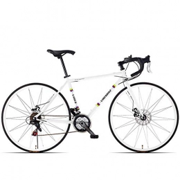 GONGFF Road Bike GONGFF 21 Speed Road Bicycle, High-carbon Steel Frame Men's Road Bike, 700C Wheels City Commuter Bicycle with Dual Disc Brake, White, Bent Handle