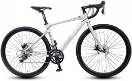 IMBM Road Bike IMBM Adult Road Bike, 16 Speed Student Racing Bicycle, Lightweight Aluminium Road Bike With Hydraulic Disc Brake, 700 * 32C Tires, Silver, Straight Handle (Color : Silver, Size : Bent Handle)