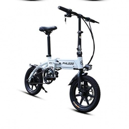 KASIQIWA  KASIQIWA Electric Folding Bicycle, Ultra-Light 14 inch Wheel 36V Lithium Battery with Anti-theft lock LED headlights + Horn Adjustable Height Mini Bike for Adult, White