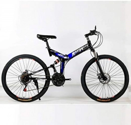 KASIQIWA Mountain Speed Folding Bike, 26 Inch Wheel Front and Rear Shock Absorbing Dual Disc Brake Carbon Steel Off-road Bicycle,Blue,spokewheel