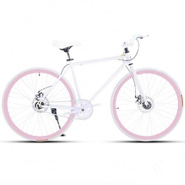 L.BAN Bike L.BAN Road Bike For Men And Women, Simple Bicycle, Adult Women's Bicycle, Student Men's Double Disc Brake Sports Car, 26 / 24 Inch Two, Pneumatic Racing(White Pink)
