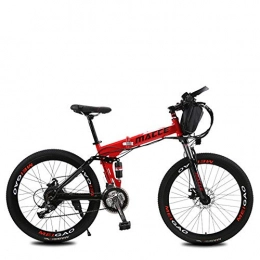L&U Electric bicycle 250W men's mountain folding bike snow bicycle - pedal with disc brakes and suspension fork (removable lithium battery),B/Red