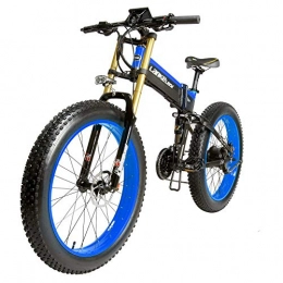 LANKELEISI Road Bike LANKELEISI 26"Fat Tire Folding Bicycle Shimano 27 Speed Full Suspension Electric 48 V14AH 1000W Snow Mountain Beach E-bike, 5in LCD Speedometer, Dual Hydraulic Disc Brake (Black-Blue)