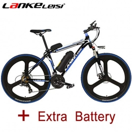 LANKELEISI Road Bike LANKELEISI MX3.8JY 26 Inch Electric Bicycle 48V 10Ah Lithium E-bike Full Suspension Shimano 7 Speed Electric Bike with 240 Watt Motor, 3.5 Inch Smart Computer (Black-Blue + Extra Battery)