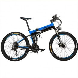 LANKELEISI Bike LANKELEISI XT750-26Inch Folding Ebike 48V Full Suspension 7 Speed Lithium E-bike Mountain - Electric Bicycle Motor 240Watt (Black-blue)