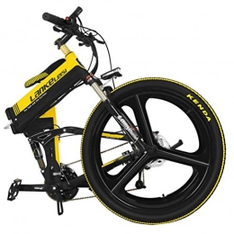 SMLRO  Lankeleisi XT750with System Advanced Integrated Wheel Folding 26Inch Electric Bicycle 48V 240W Electric Lithium Full Suspension 7Speed Electric Bicycle Mountain Bike Motor for Adults / Cyclists, Noir-Jaune