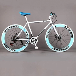 laonie Bike laonie Mountain Bicycle Fixed Gear Road Bike Speed Double Disc Brakes Men and Women 60 Knife Wheel sStudent Adult-White blue_21 speed