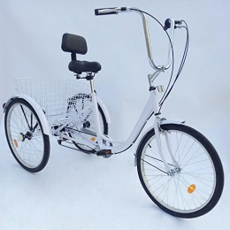 LianDu 24" Golden 3-Wheel Bike Adult Tricycle 6-Speed Shopping Tricycle Cruise Bike for Old Man (White)