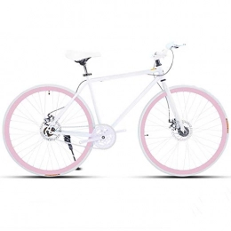LRHD Road Bike LRHD Road Bike For Men And Women, Simple Bicycle, Adult Women's Bicycle, Student Men's Double Disc Brake Sports Car, 26 / 24 Inch Two, Pneumatic Racing(White Pink) (Size : XL)