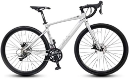 NOLOGO Road Bike Nologo Bicycle Adult Road Bike, 16 Speed Student Racing Bicycle, Lightweight Aluminium Road Bike With Hydraulic Disc Brake, 700 * 32C Tires, Silver, Straight Handle, Size:Straight Handle