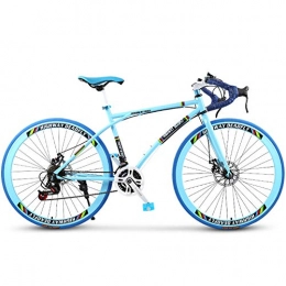 HAOYF Road Bike Road Bicycle, 24-Speed 26 Inch Bikes, Double Disc Brake, High Carbon Steel Frame, Road Bicycle Racing, Men And Women Adult, Rider Height 165-185 Cm (5.4-6 Feet), Blue