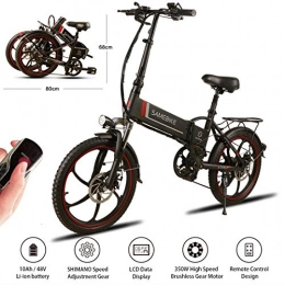 Samebike Bike Samebike Electric Bike with Remote Control 20'' Aluminum Pro Smart Folding Portable E-Bike, 48V 10AH Lithium Battery, with LCD Data Display Phone Holder, USB 2.0 Charging Port, 25lbs