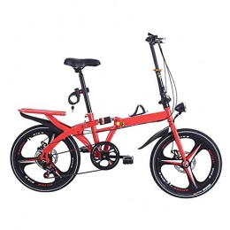 Saturey Folding Mountain Bike,Lightweight 6-Speed Folding Bike with Fenders Anti-Slip Loop Folding Bicycle,Red,20in