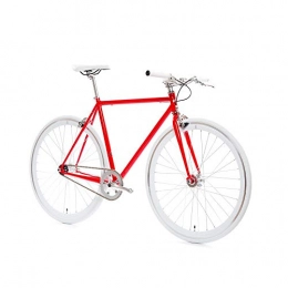 Smisoeq Bike Smisoeq Fixed Gear Bicycle 700C Single Speed Bicycle Lane Red Bicycle 52Cm Old-style Bicycle Frame, Gooseneck Handlebar Lever (Color : Red, Size : 52 cm(160-180CM))